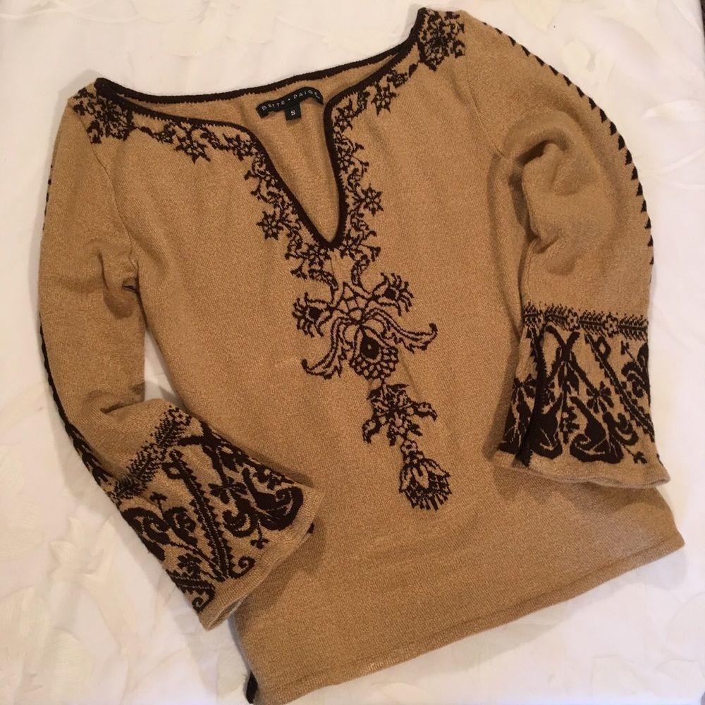Bette Page Caramel Sweater With Brown Stit… - Picture 3 of 9